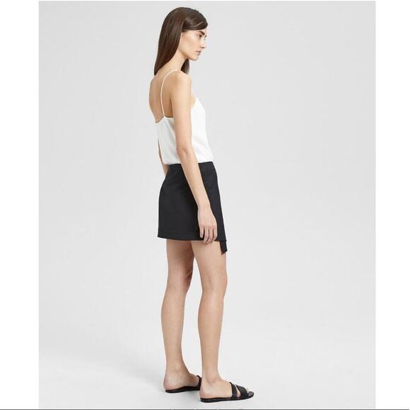 Theory Black Cotton Wrap Tie Skirt in Black. - Picture 5 of 8